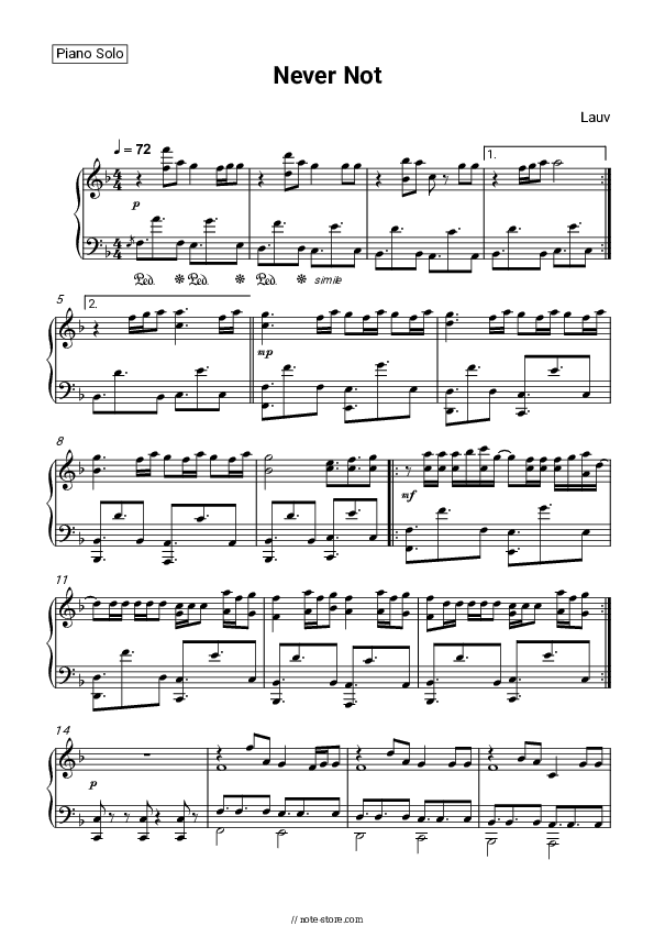 Never Not - Lauv Piano Sheet Music - Piano.Solo