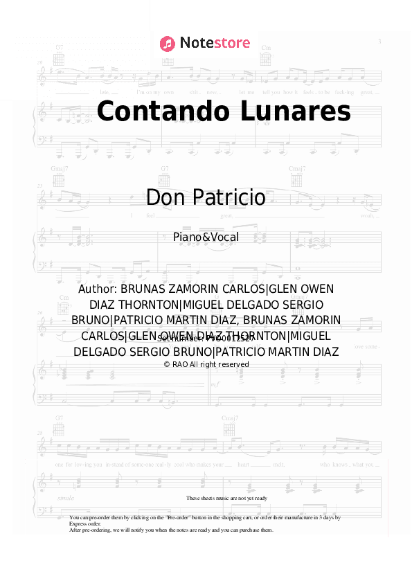Contando Lunares - Don Patricio, Cruz Cafuné Piano Sheet Music with the Voice part - Piano&Vocal
