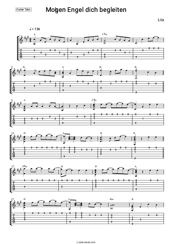 Mögen Engel dich begleiten - Lila Tabs - Guitar.Tabs
