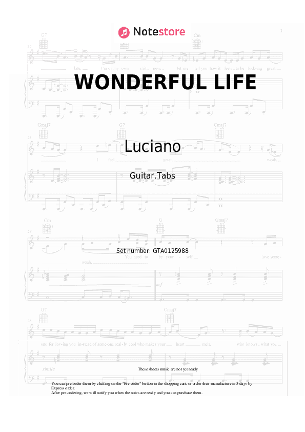 WONDERFUL LIFE - Luciano, Hurts, 6PM RECORDS, SIRA Tabs - Guitar.Tabs