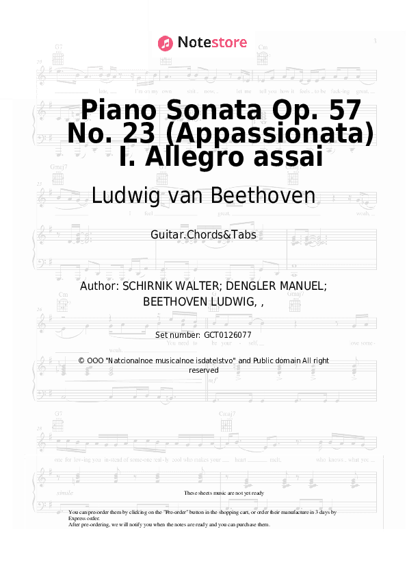 Piano Sonata Op. 57 No. 23 (Appassionata) I. Allegro assai - Ludwig van Beethoven Chords and Tabs - Guitar.Chords&Tabs