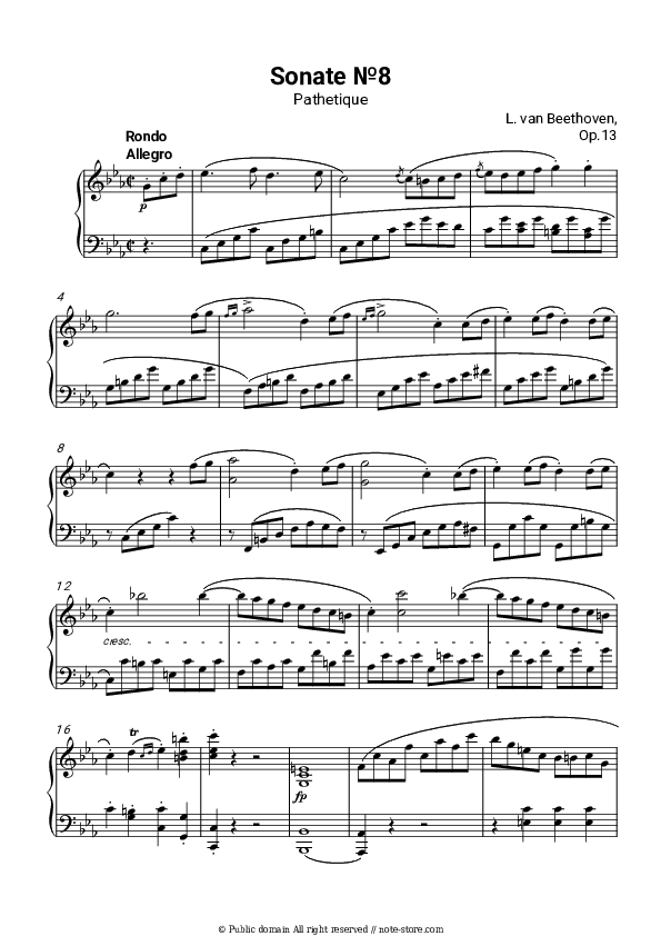 Piano Sonata No. 8 Op. 13 (Pathétique) III. Rondo. Allegro - Ludwig van Beethoven Piano Sheet Music - Piano.Solo