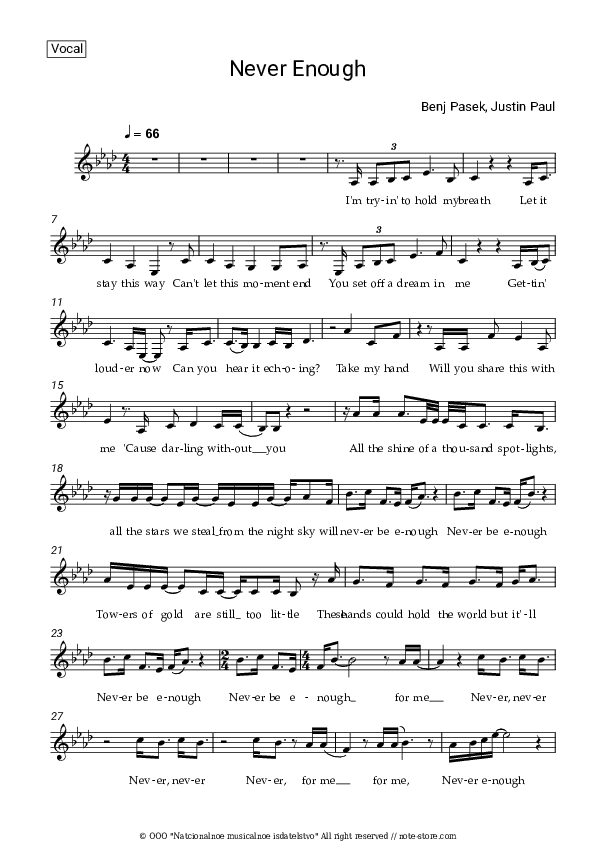 Never Enough - Loren Allred Vocal Sheet Music - Vocal