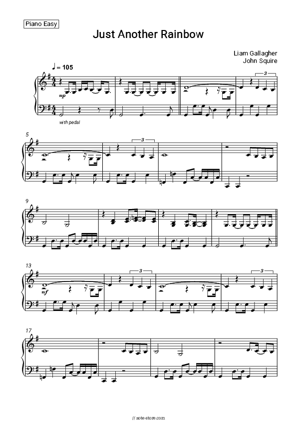 Just Another Rainbow - Liam Gallagher, John Squire Piano Sheet Music Easy - Piano.Easy