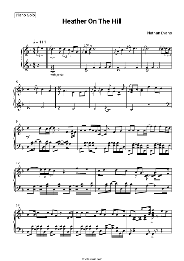 Heather On The Hill - Nathan Evans Piano Sheet Music - Piano.Solo