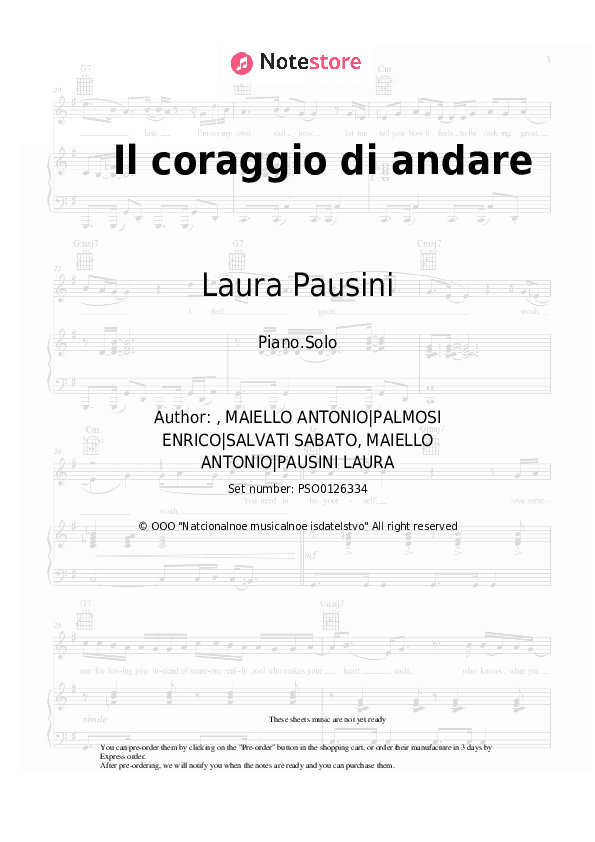 Il coraggio di andare - Laura Pausini, Biagio Antonacci Piano Sheet Music - Piano.Solo