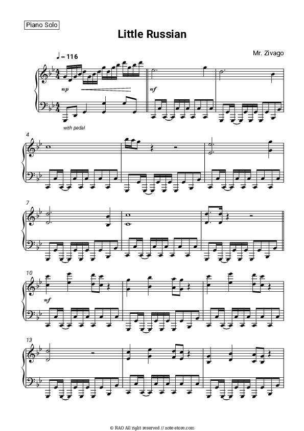 Little Russian - Mr. Zivago Piano Sheet Music - Piano.Solo