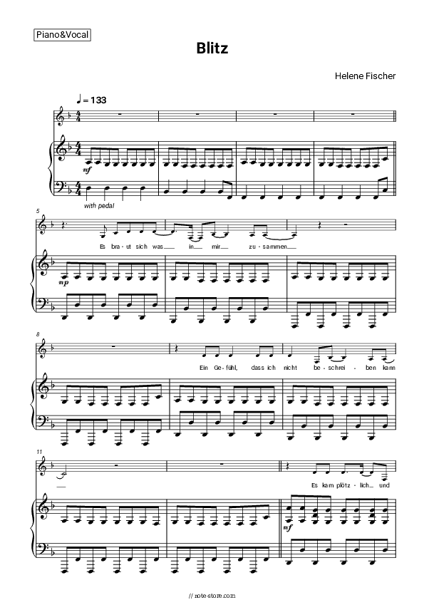 Blitz - Helene Fischer Piano Sheet Music with the Voice part - Piano&Vocal