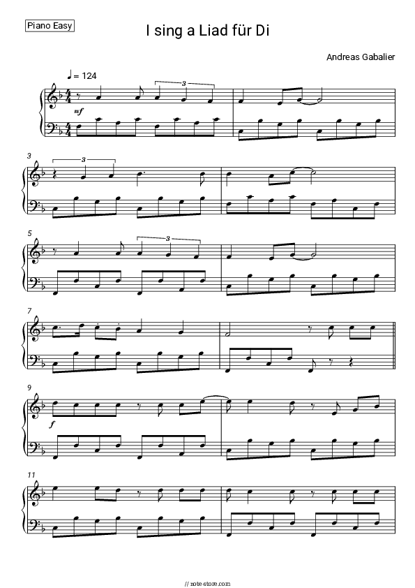 I sing a Liad für Di - Andreas Gabalier Piano Sheet Music Easy - Piano.Easy