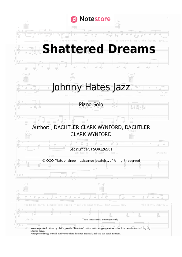 Shattered Dreams - Johnny Hates Jazz Piano Sheet Music - Piano.Solo