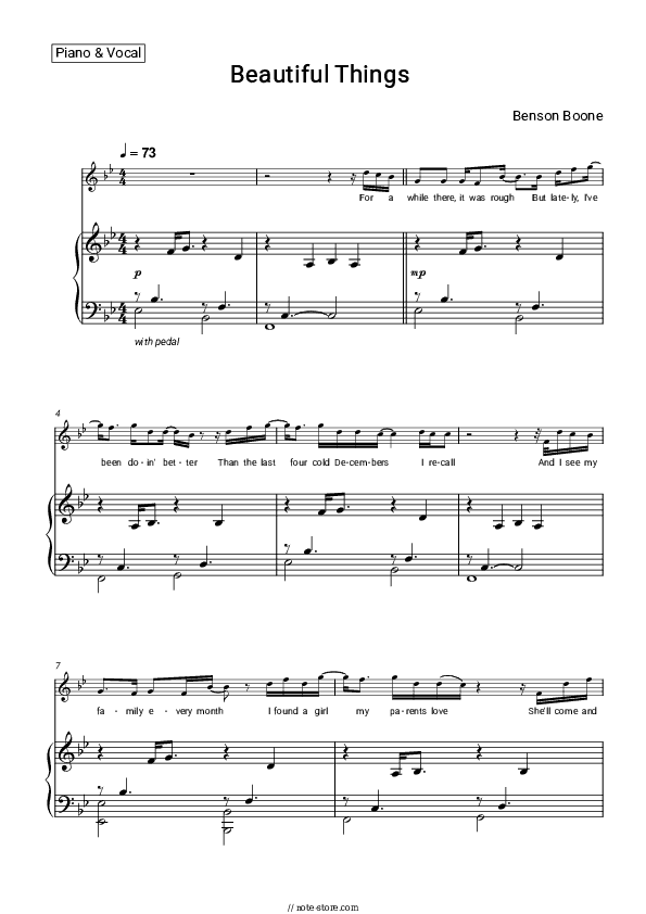 Beautiful Things - Benson Boone Piano Sheet Music with the Voice part - Piano&Vocal