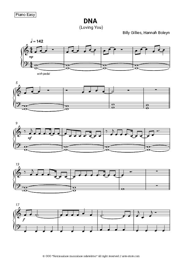 DNA (Loving You) - Billy Gillies, Hannah Boleyn Piano Sheet Music Easy - Piano.Easy