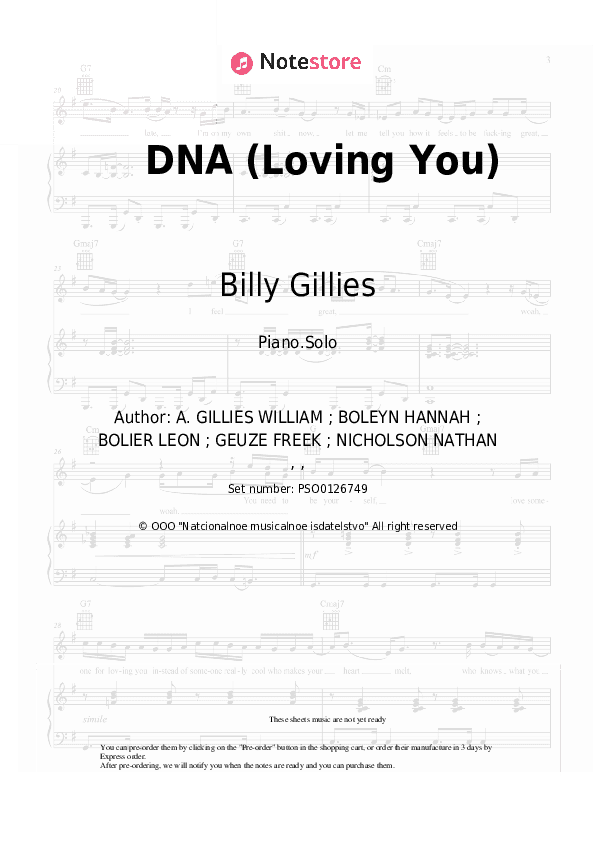 DNA (Loving You) - Billy Gillies, Hannah Boleyn Piano Sheet Music - Piano.Solo