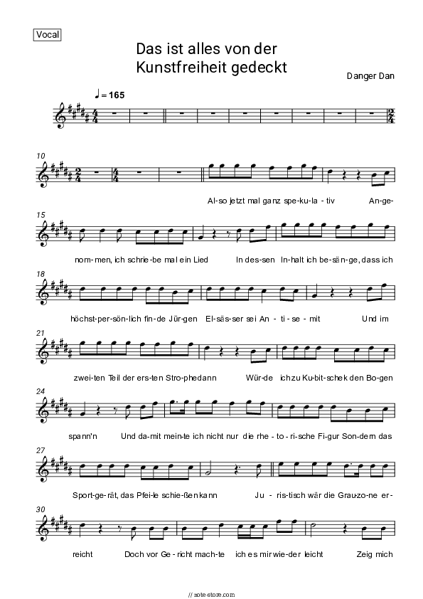 Das ist alles von der Kunstfreiheit gedeckt - Danger Dan Vocal Sheet Music - Vocal