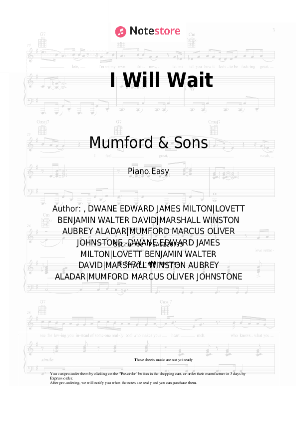 I Will Wait - Mumford & Sons Piano Sheet Music Easy - Piano.Easy