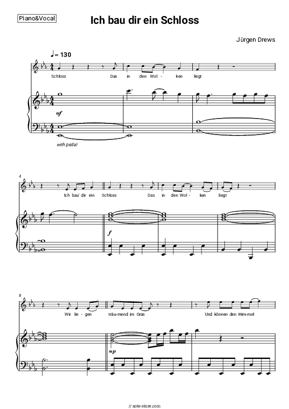 Ich bau dir ein Schloss - Jürgen Drews Piano Sheet Music with the Voice part - Piano&Vocal