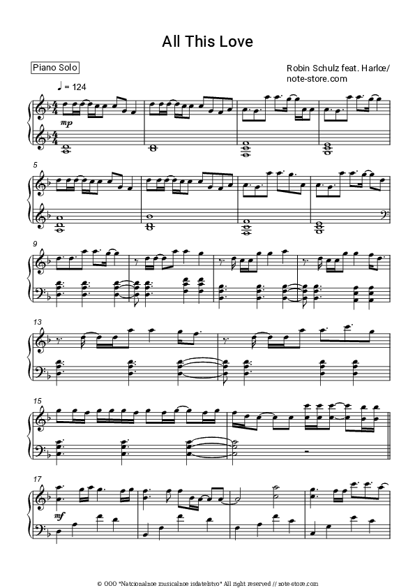 All This Love - Robin Schulz, Harlœ Piano Sheet Music - Piano.Solo