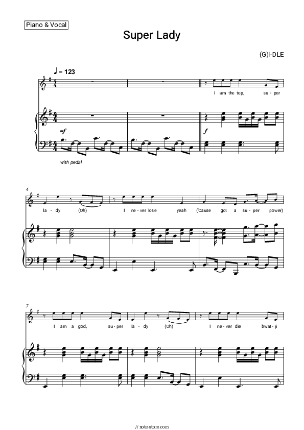 Super Lady - (G)I-DLE Piano Sheet Music with the Voice part - Piano&Vocal