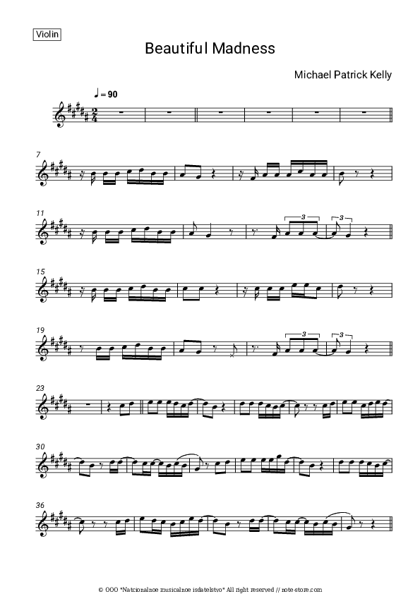 Beautiful Madness - Michael Patrick Kelly Violin Sheet Music - Violin