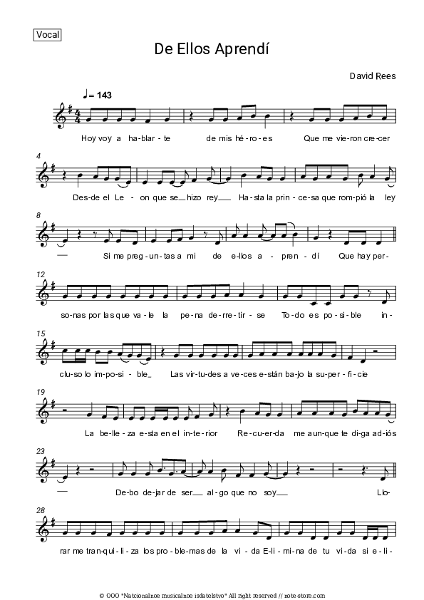 De Ellos Aprendí - David Rees Vocal Sheet Music - Vocal
