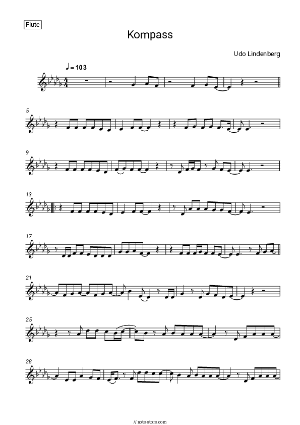 Kompass - Udo Lindenberg Flute Sheet Music - Flute