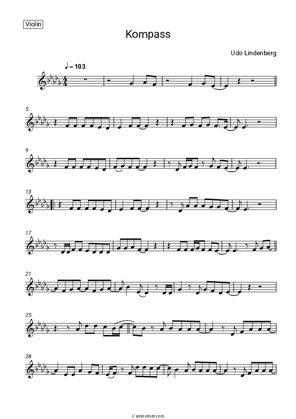 Kompass - Udo Lindenberg Violin Sheet Music - Violin