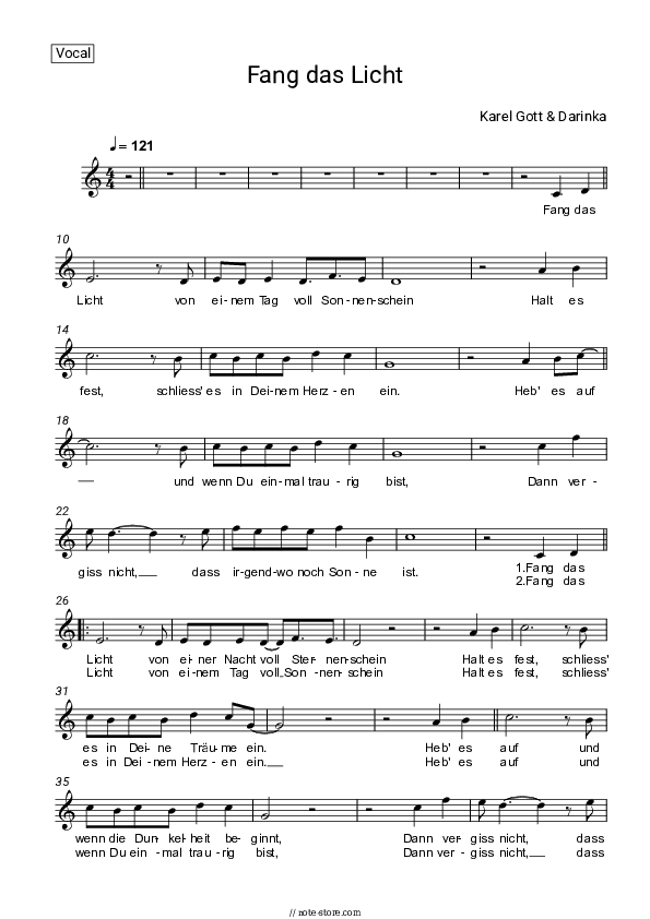 Fang das Licht - Karel Gott, Darinka Vocal Sheet Music - Vocal