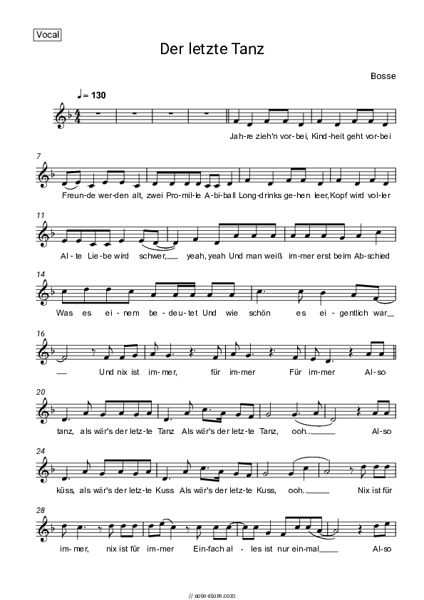 Der letzte Tanz - Bosse Vocal Sheet Music - Vocal