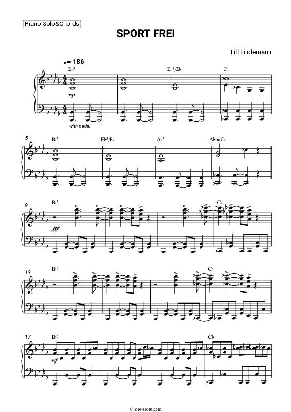 SPORT FREI - Till Lindemann Piano Sheet Music and Chords - Piano.Solo&Chords