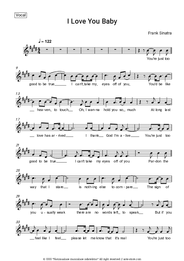 I Love You Baby - Frank Sinatra Vocal Sheet Music - Vocal