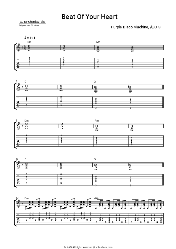 Beat Of Your Heart - Purple Disco Machine, ASDÍS Chords and Tabs - Guitar.Chords&Tabs