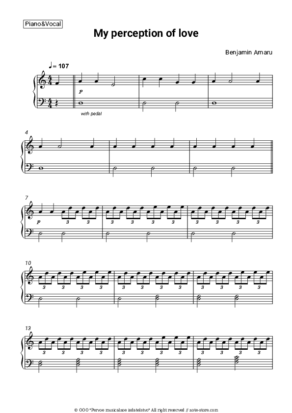 My perception of love - Benjamin Amaru Piano Sheet Music with the Voice part - Piano&Vocal