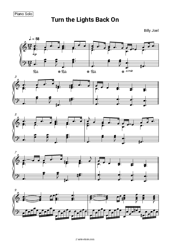 Turn the Lights Back On - Billy Joel Piano Sheet Music - Piano.Solo