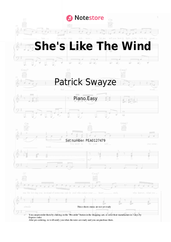 She's Like The Wind (From 'Dirty Dancing' Soundtrack) - Patrick Swayze, Wendy Fraser Piano Sheet Music Easy - Piano.Easy