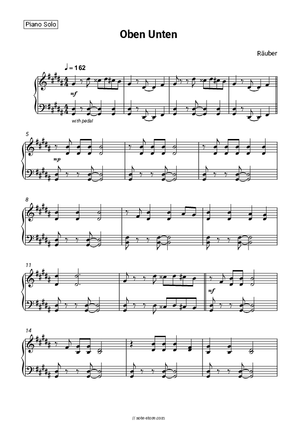 Oben Unten - Räuber Piano Sheet Music - Piano.Solo