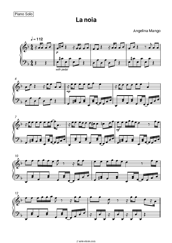 La noia - Angelina Mango Piano Sheet Music - Piano.Solo