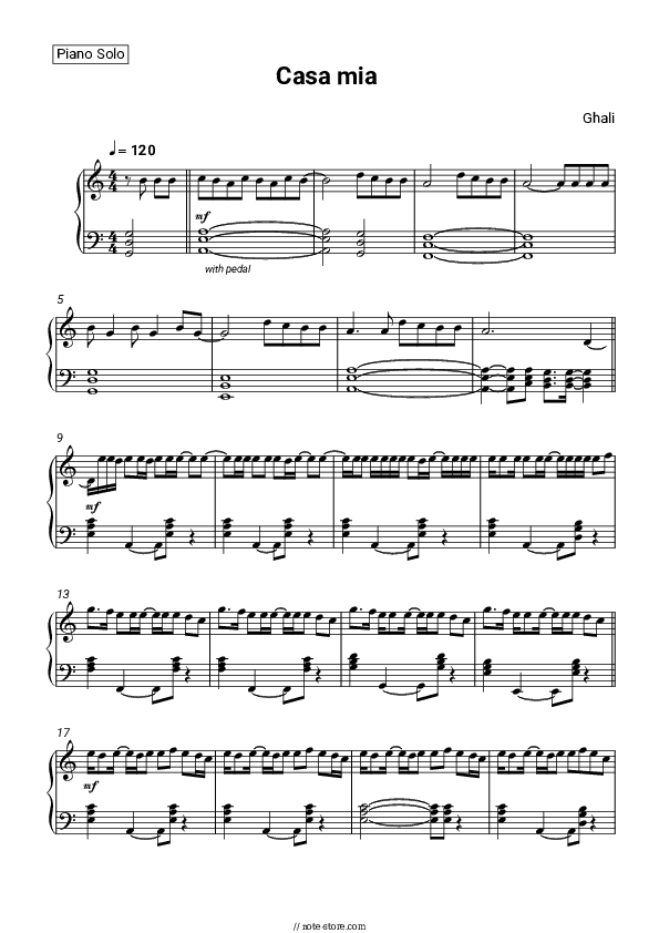 Casa mia - Ghali Piano Sheet Music - Piano.Solo