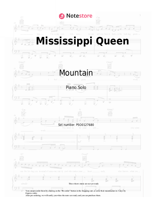 Mississippi Queen - Mountain Piano Sheet Music - Piano.Solo