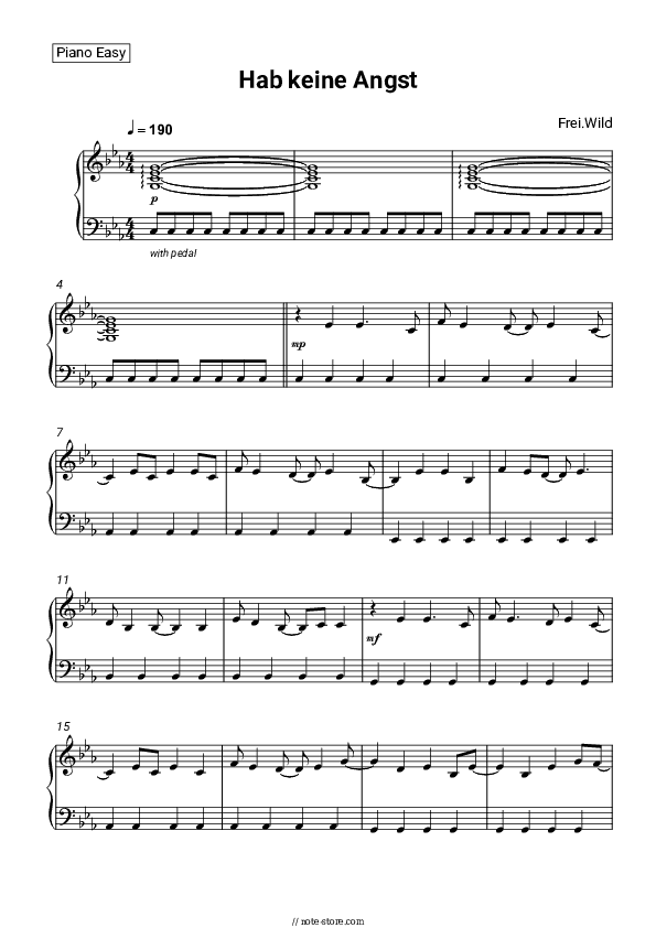Hab keine Angst - Frei.Wild Piano Sheet Music Easy - Piano.Easy