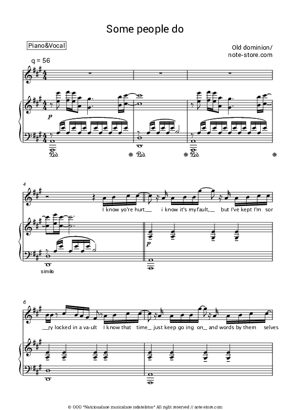 Some People Do - Old Dominion Piano Sheet Music with the Voice part - Piano&Vocal