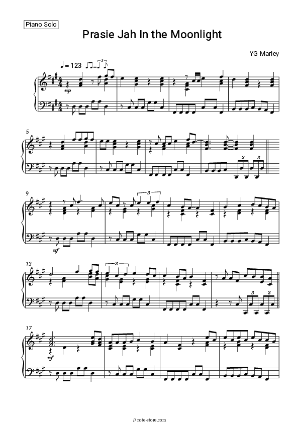 Praise Jah In the Moonlight - YG Marley Piano Sheet Music - Piano.Solo