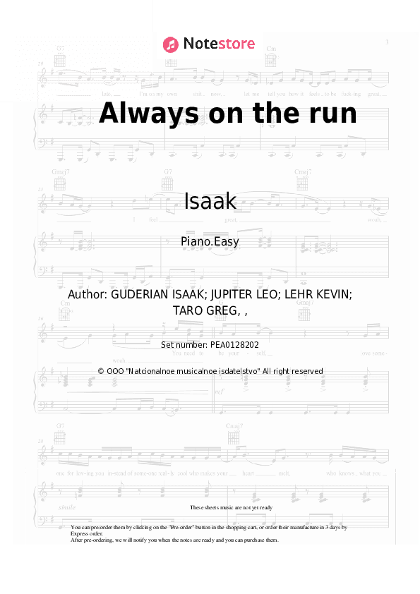 Always on the run - Isaak Piano Sheet Music Easy - Piano.Easy