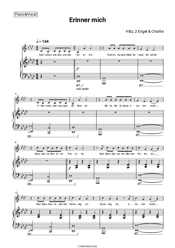 Erinner mich - HBz, 2 Engel & Charlie Piano Sheet Music with the Voice part - Piano&Vocal