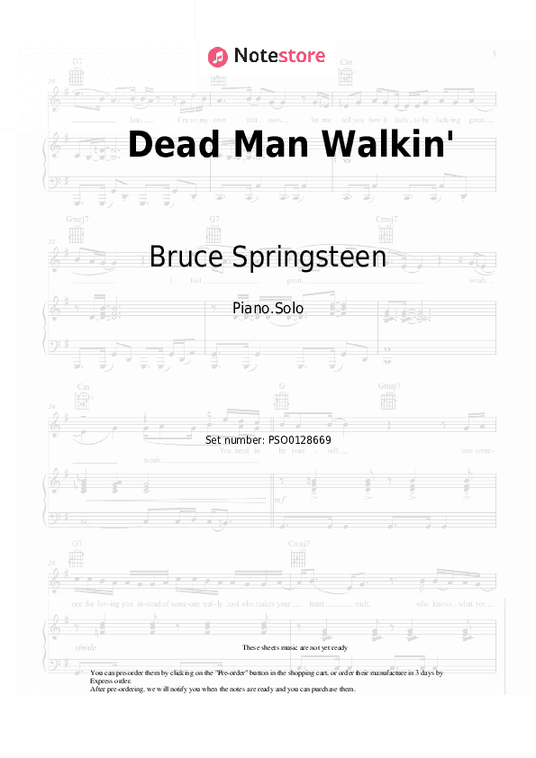 Dead Man Walkin' - Bruce Springsteen Piano Sheet Music - Piano.Solo