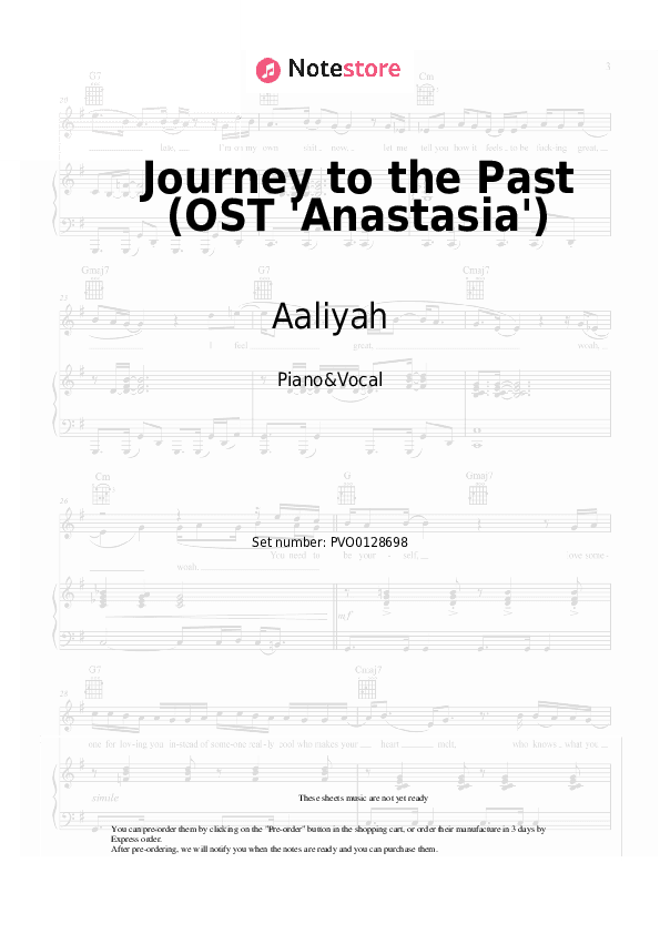 Journey to the Past (OST 'Anastasia') - Aaliyah Piano Sheet Music with the Voice part - Piano&Vocal