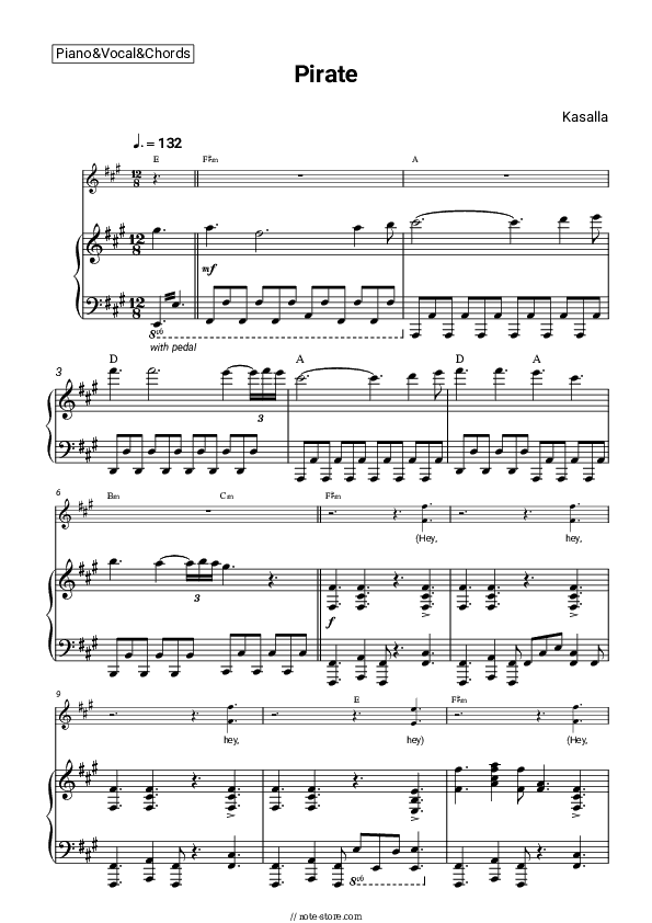 Pirate - Kasalla Piano Sheet Music with the Vocal and Chords - Piano&Vocal&Chords