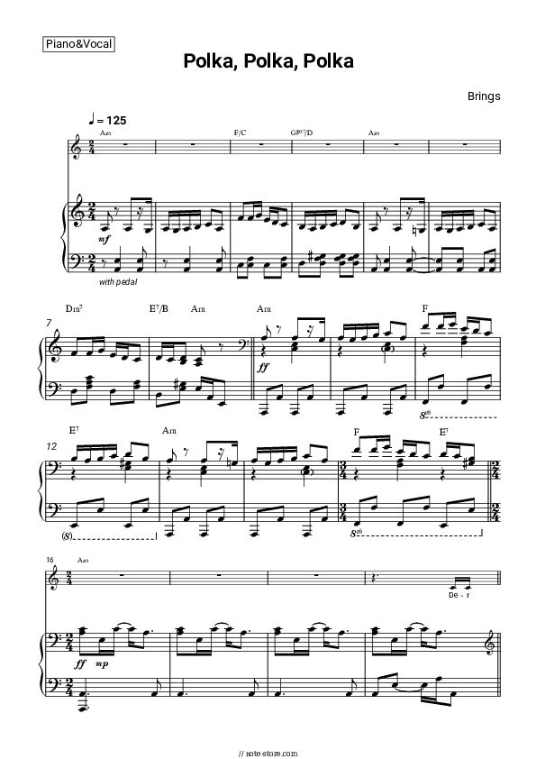 Polka, Polka, Polka - Brings Piano Sheet Music with the Vocal and Chords - Piano&Vocal&Chords