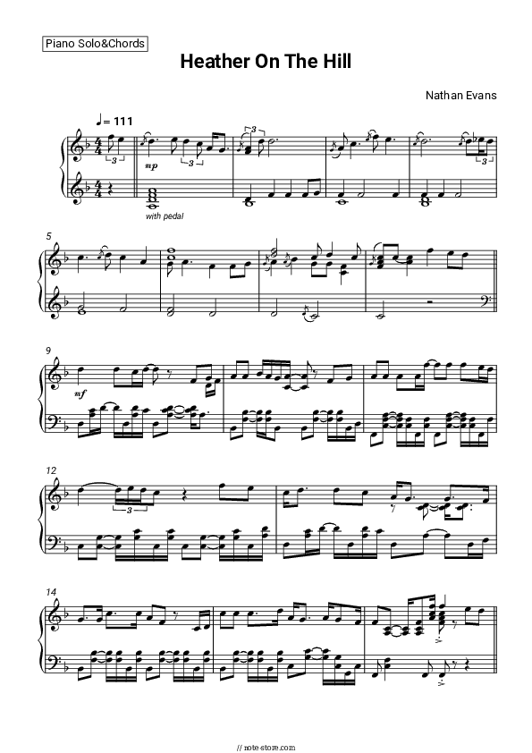 Heather On The Hill - Nathan Evans Piano Sheet Music and Chords - Piano.Solo&Chords