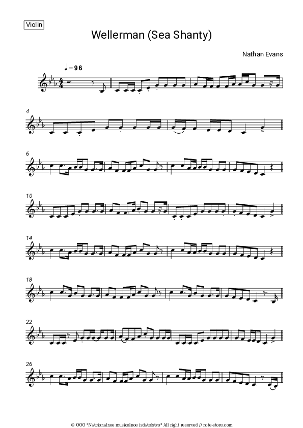 Wellerman (Sea Shanty) - Nathan Evans Violin Sheet Music - Violin