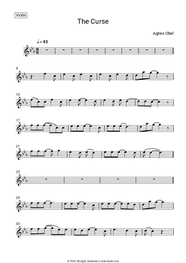 The Curse - Agnes Obel Violin Sheet Music - Violin